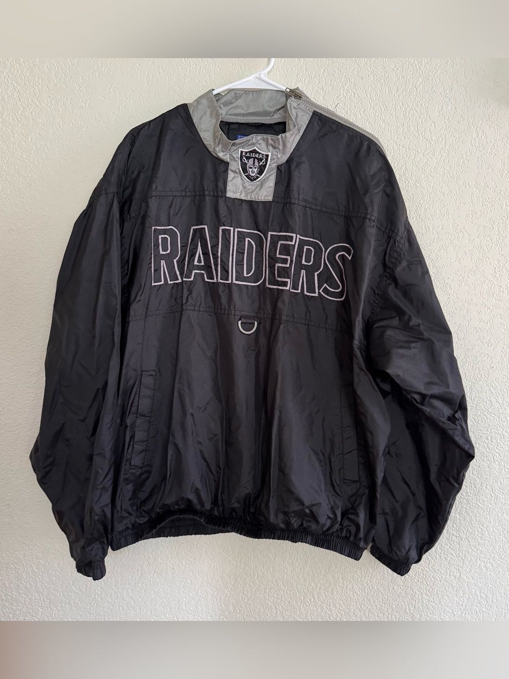 Vtg NFL Game Day Patch Oakland Raiders Windbreaker Rain Pullover Black GD/L